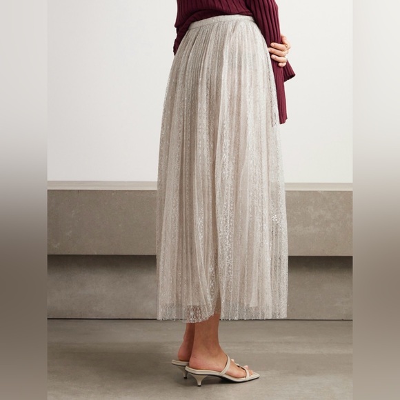 Ulla Johnson Maren Pleated Metallic Lace Midi Skirt - Picture 4 of 8